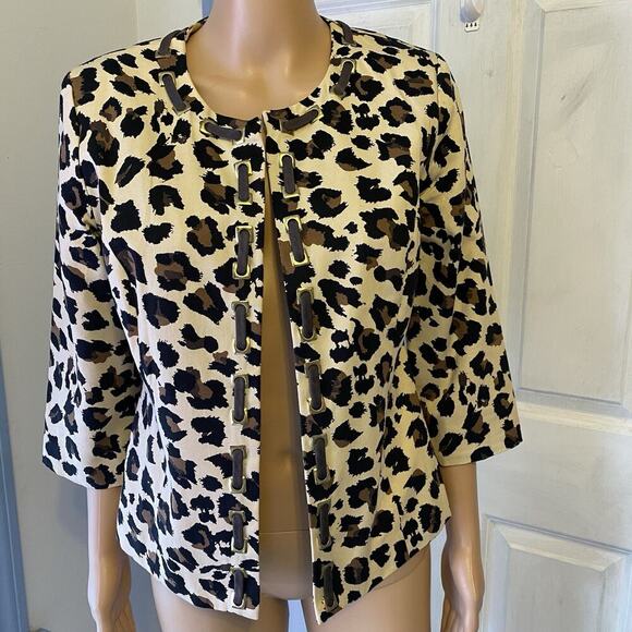 Vintage David Brooks Jacket Women S Open Front Animal Print Preppy Office Career - Picture 1 of 8
